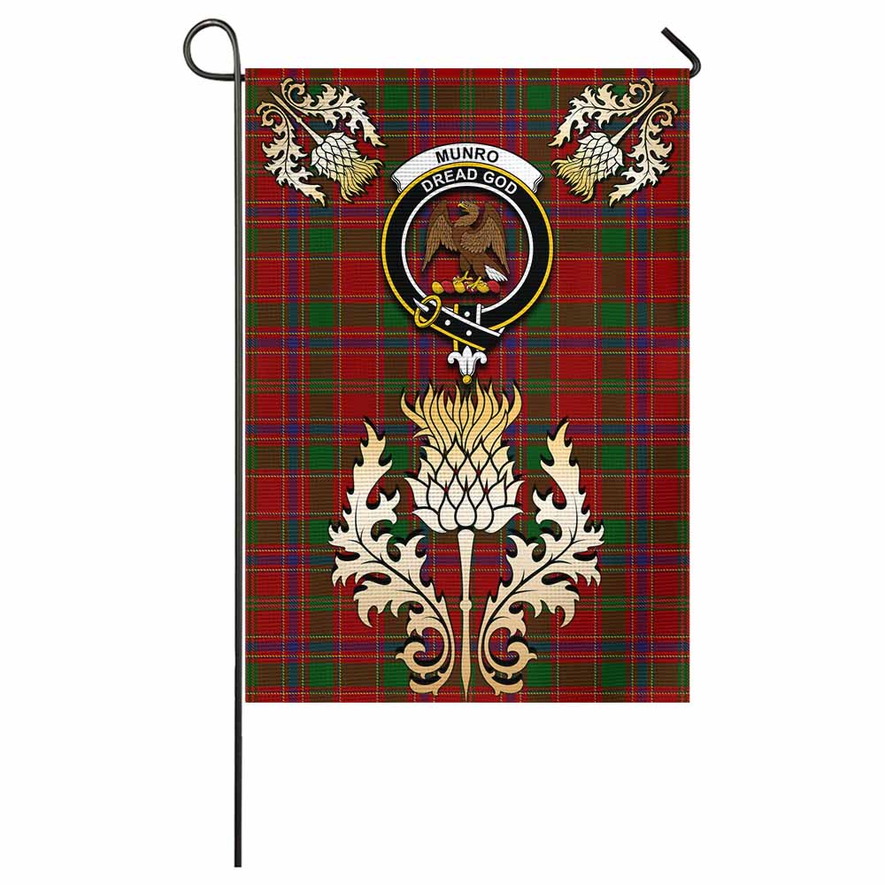 Munro (Monroe) Tartan Garden Flag with Golden Regal Scottish Thistle Emblem - Tartan Vibes Clothing