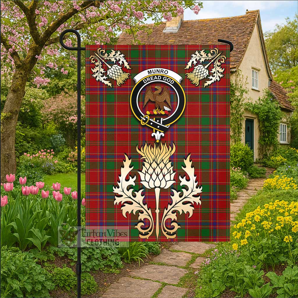Munro (Monroe) Tartan Garden Flag with Golden Regal Scottish Thistle Emblem - Tartan Vibes Clothing