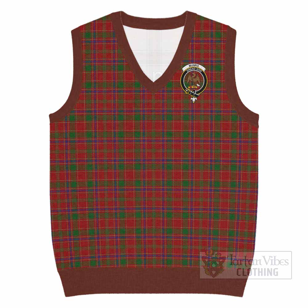 Munro (Monroe) Tartan Knitted V-Neck Vest with Family Crest - Tartan Vibes Clothing