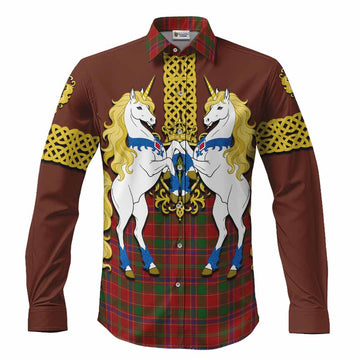 Munro (Monroe) Tartan Long Sleeve Button Shirts Unicorn Celtic Knot And Thistle Emblem