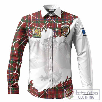 Munro (Monroe) Tartan Long Sleeve Button Shirts with Family Crest and Lion Rampant Grunge Style