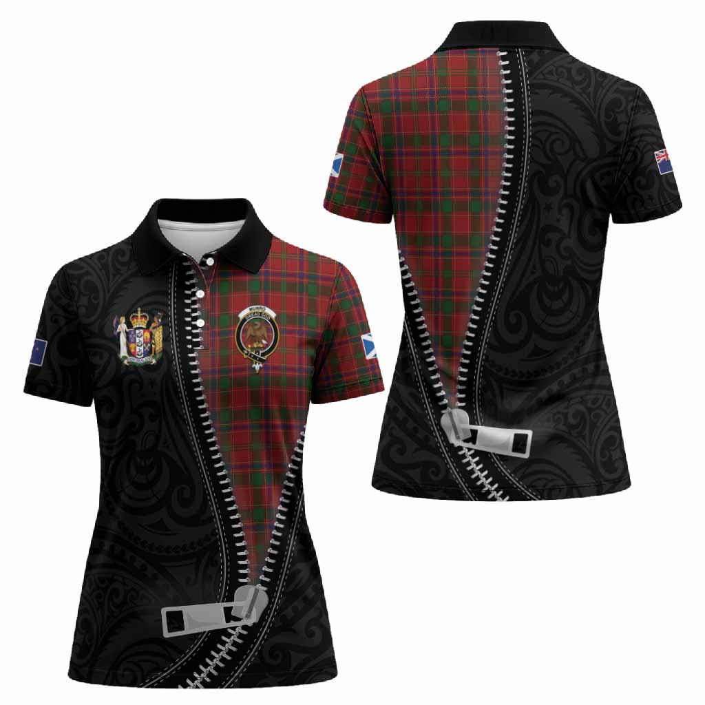 Munro (Monroe) Tartan Women Polo Shirt New Zealand Pattern Unique Zipper Stylized