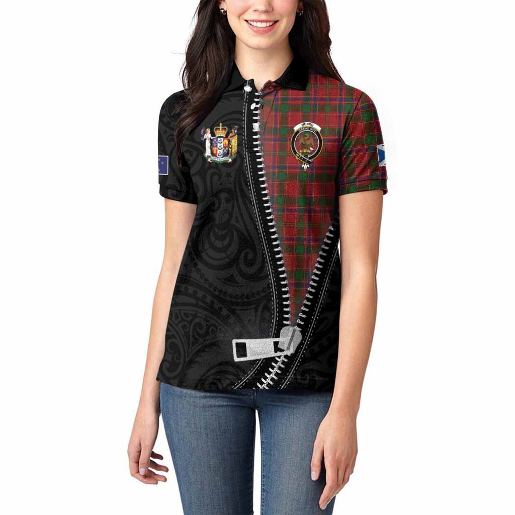 Munro (Monroe) Tartan Women Polo Shirt New Zealand Pattern Unique Zipper Stylized