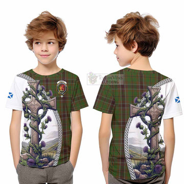 Murphy Tartan Kid T-Shirt with Family Crest and St. Andrew's Cross Accented by Thistle Vines Youth XL Size14 - Tartan Vibes Clothing