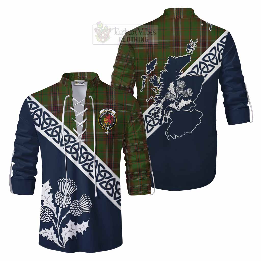 Murphy Tartan Ghillie Kilt Shirt Featuring Thistle and Scotland Map Men - Tartan Vibes Clothing