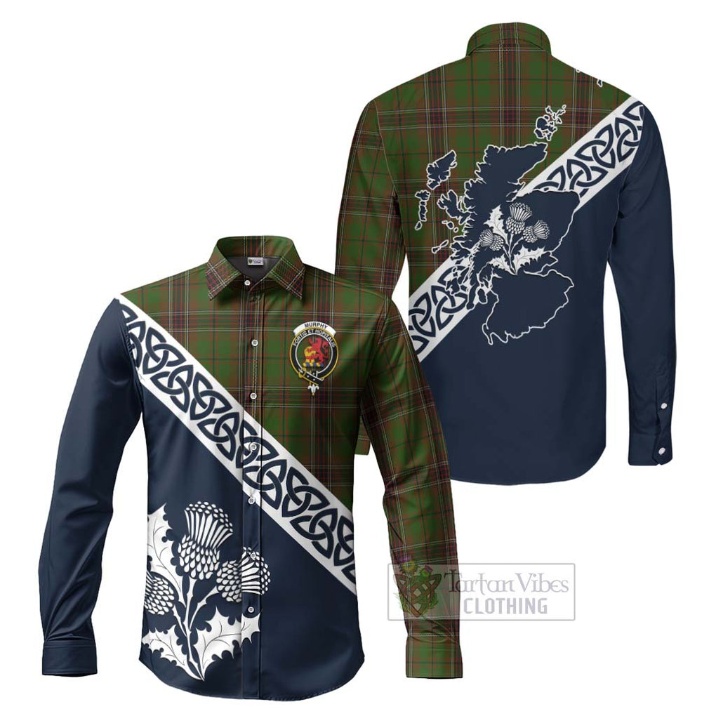 Murphy Tartan Long Sleeve Button Shirt Featuring Thistle and Scotland Map Men's Shirt S - Tartan Vibes Clothing