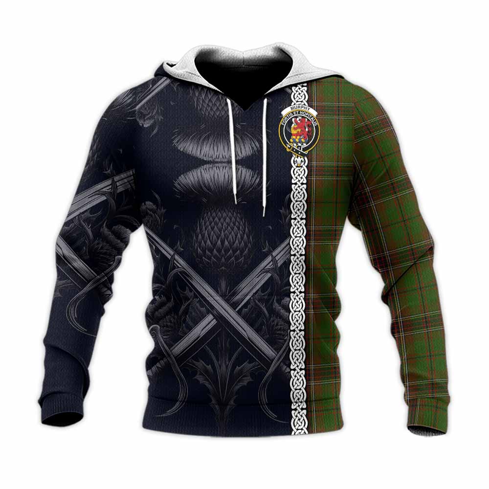 Murphy Tartan Knitted Hoodie with Family Crest Cross Sword Thistle Celtic Vibes Unisex Knitted Pullover Hoodie - Tartan Vibes Clothing