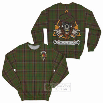 Murphy Tartan Sweatshirt with Family Crest and Bearded Skull Holding Bottles of Whiskey Unisex - Tartan Vibes Clothing