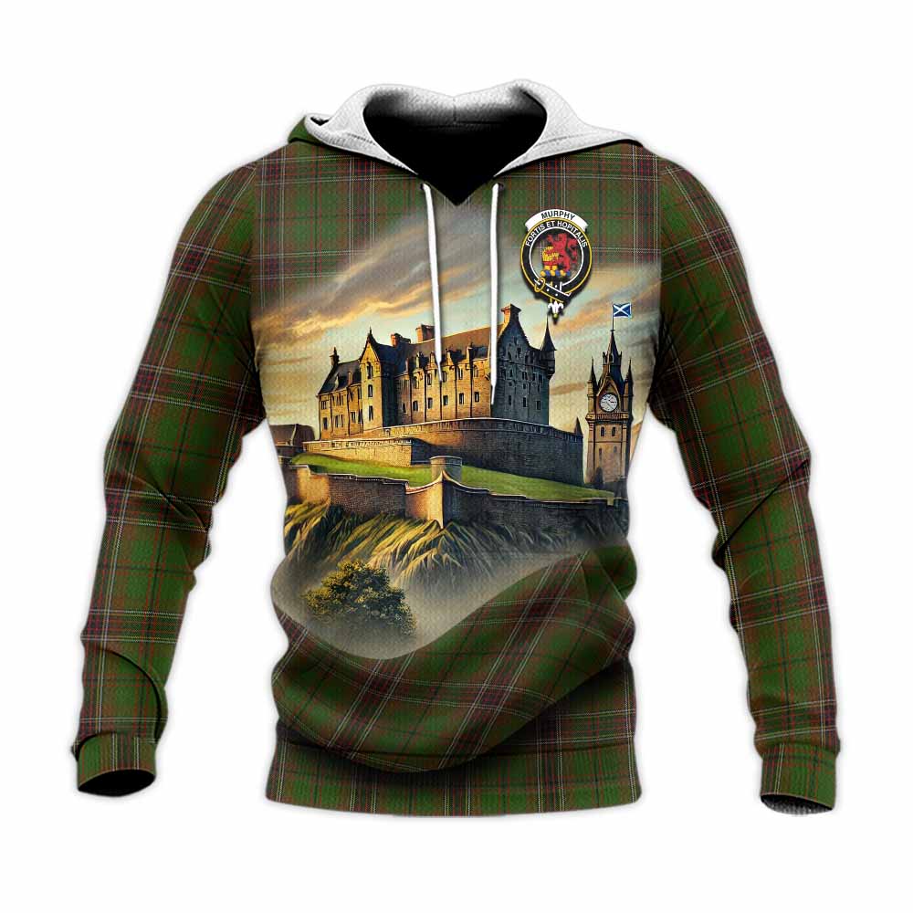 Murphy Tartan Family Crest Knitted Hoodie with Scottish Ancient Castle Style Unisex Knitted Pullover Hoodie - Tartan Vibes Clothing