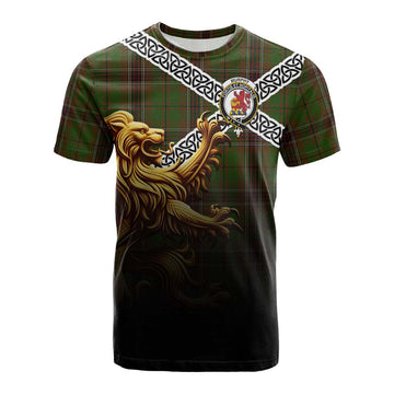 Tartan Vibes Clothing Murphy Crest Tartan Cotton T-shirt with Golden Lion Emblem Celtic Style