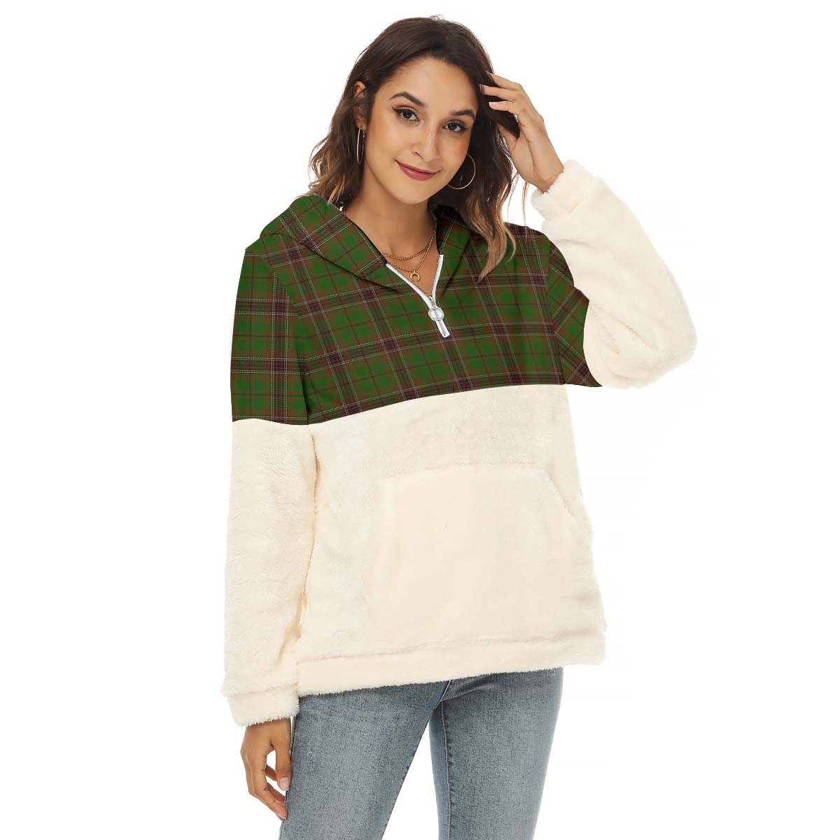 Murphy Tartan Half Style Women's Borg Fleece Hoodie with Half Zip Female - Tartan Vibes Clothing