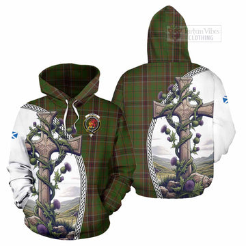 Murphy Tartan Hoodie with Family Crest and St. Andrew's Cross Accented by Thistle Vines Zip Hoodie - Tartan Vibes Clothing