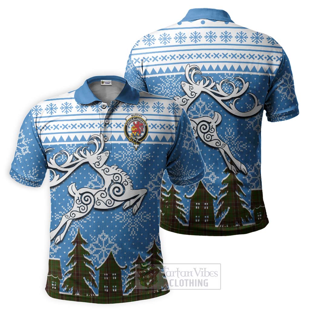 Tartan Vibes Clothing Murphy Clan Christmas Polo Shirt Celtic Reindeer Style