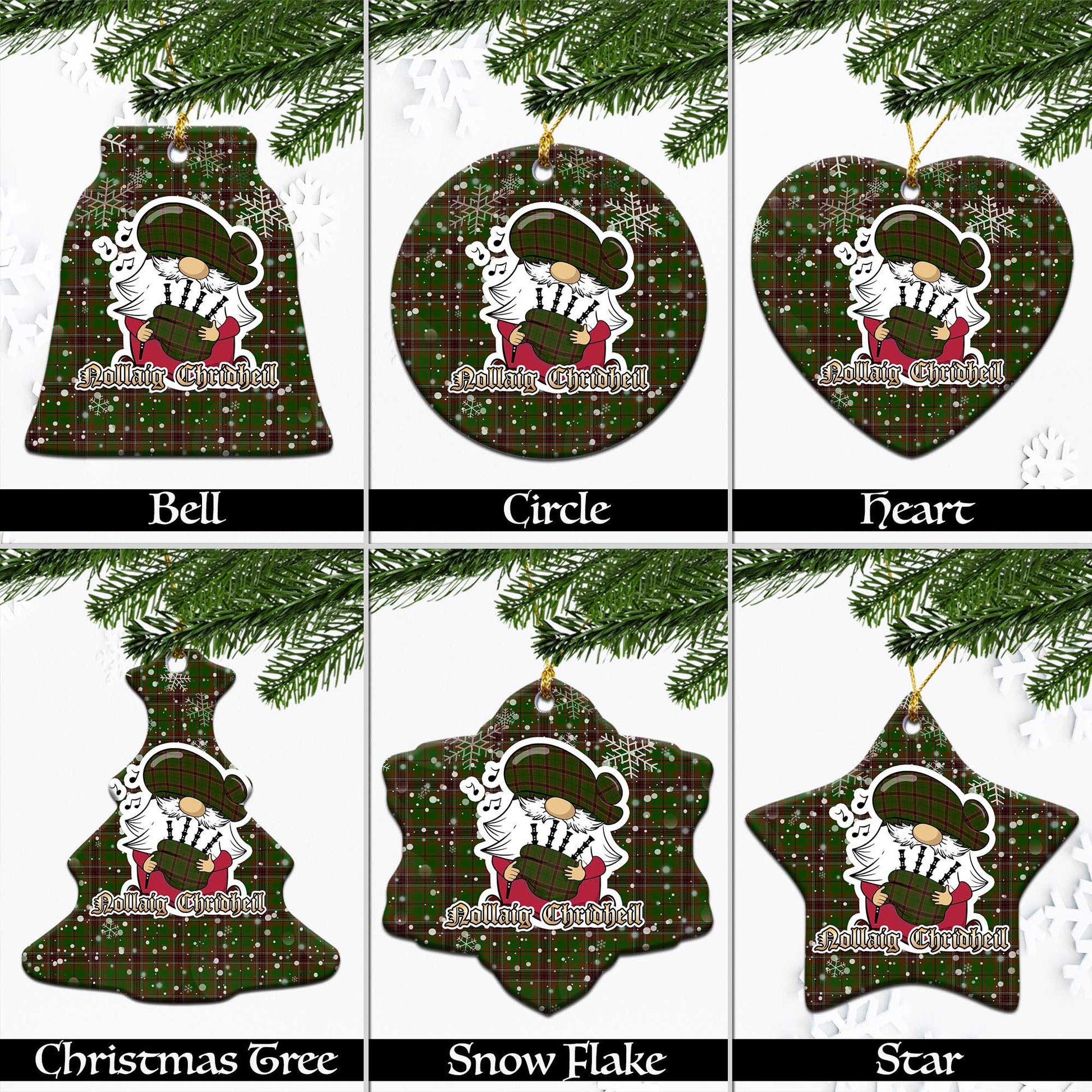 Murphy Tartan Christmas Ornaments with Scottish Gnome Playing Bagpipes Ceramic - Tartanvibesclothing Shop