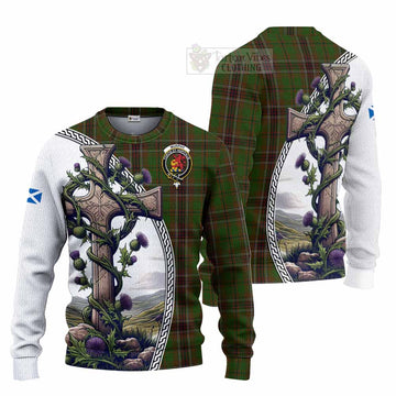 Murphy Tartan Knitted Sweater with Family Crest and St. Andrew's Cross Accented by Thistle Vines Unisex - Tartan Vibes Clothing