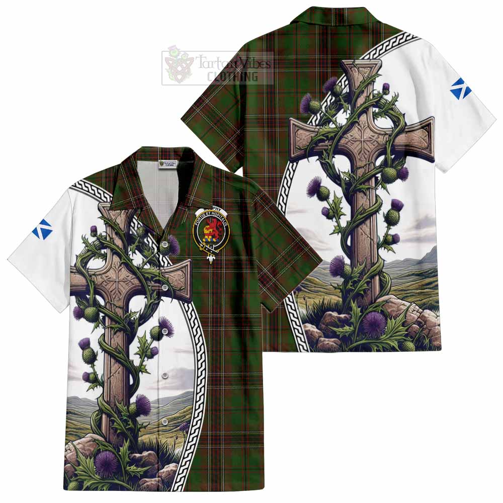Murphy Tartan Hawaiian Shirt with Family Crest and St. Andrew's Cross Accented by Thistle Vines Kid - Tartan Vibes Clothing