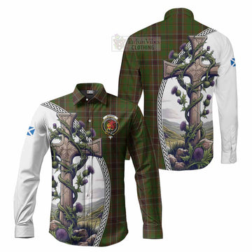 Tartan Vibes Clothing Murphy Tartan Long Sleeve Button Shirt with Family Crest and St. Andrew's Cross Accented by Thistle Vines