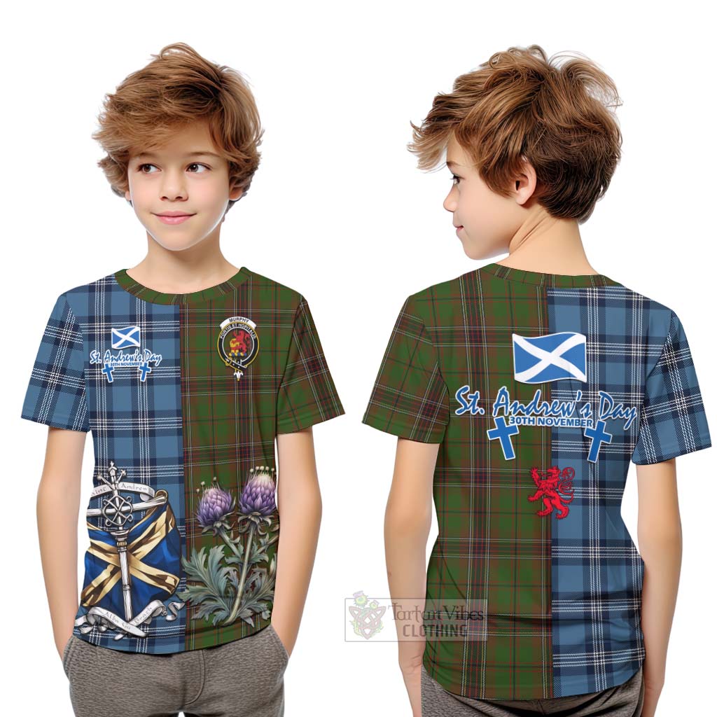 Murphy Tartan Kid T-Shirt Happy St. Andrew's Day Half Tartan Style Youth XL Size14 - Tartan Vibes Clothing