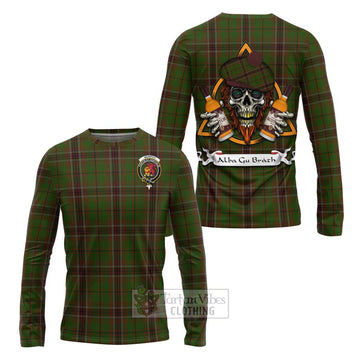 Murphy Tartan Long Sleeve T-Shirt with Family Crest and Bearded Skull Holding Bottles of Whiskey Unisex - Tartan Vibes Clothing