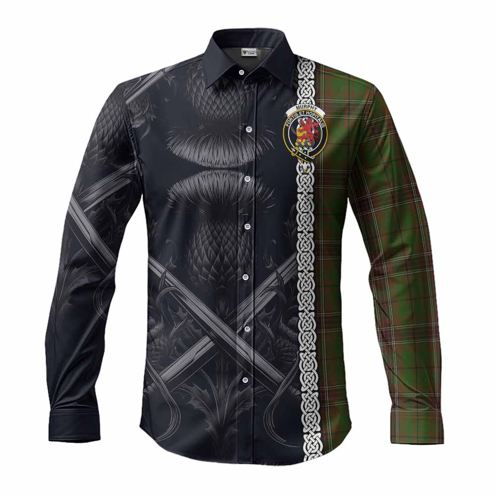Tartan Vibes Clothing Murphy Tartan Long Sleeve Button Shirt with Family Crest Cross Sword Thistle Celtic Vibes