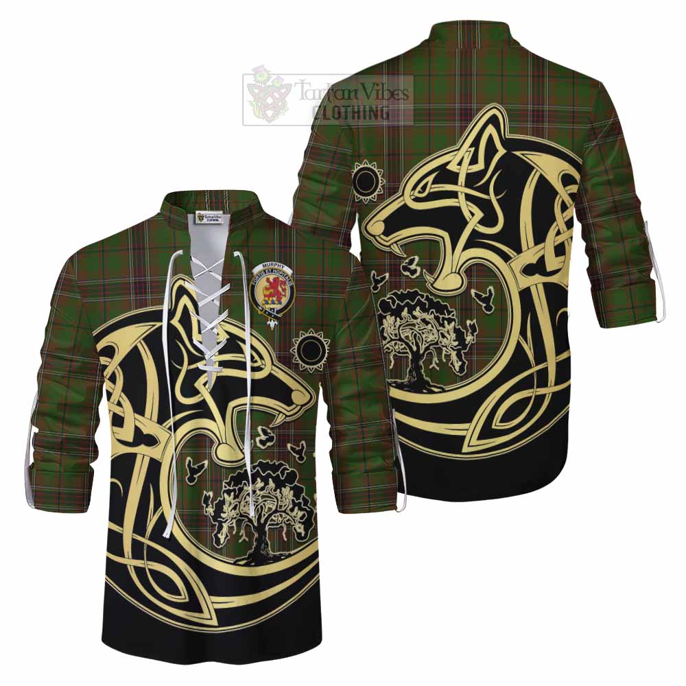 Murphy Tartan Ghillie Kilt Shirt with Family Crest Celtic Wolf Style Men - Tartan Vibes Clothing