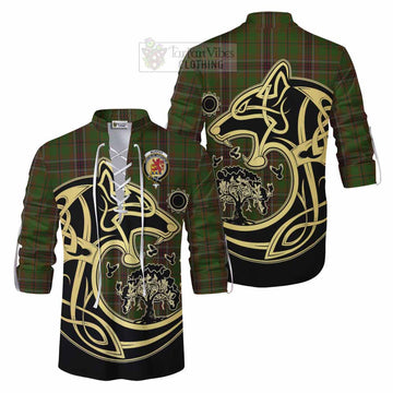 Murphy Tartan Ghillie Kilt Shirt with Family Crest Celtic Wolf Style Men - Tartan Vibes Clothing