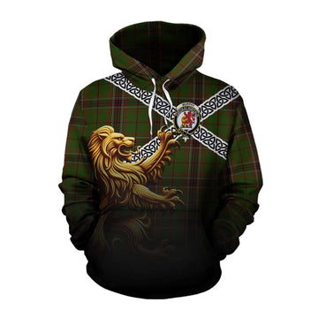 Tartan Vibes Clothing Murphy Crest Tartan Cotton Hoodie with Golden Lion Emblem Celtic Style