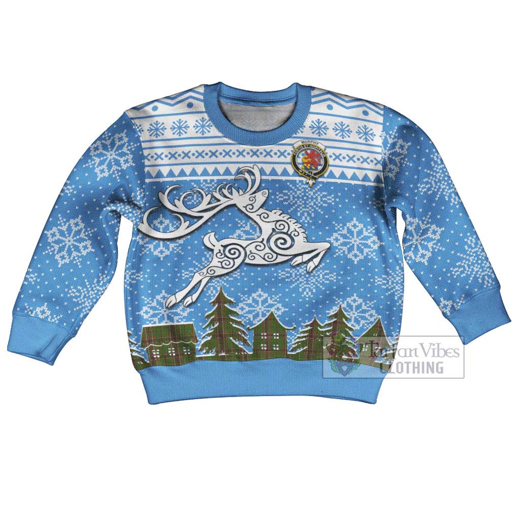 Murphy Clan Christmas Kid Ugly Sweater with Tartan and Celtic Reindeer Style Kid - Tartan Vibes Clothing