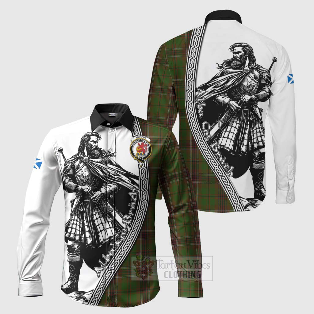 Murphy Tartan Clan Crest Long Sleeve Button Shirt with Highlander Warrior Celtic Style Men's Shirt S - Tartan Vibes Clothing
