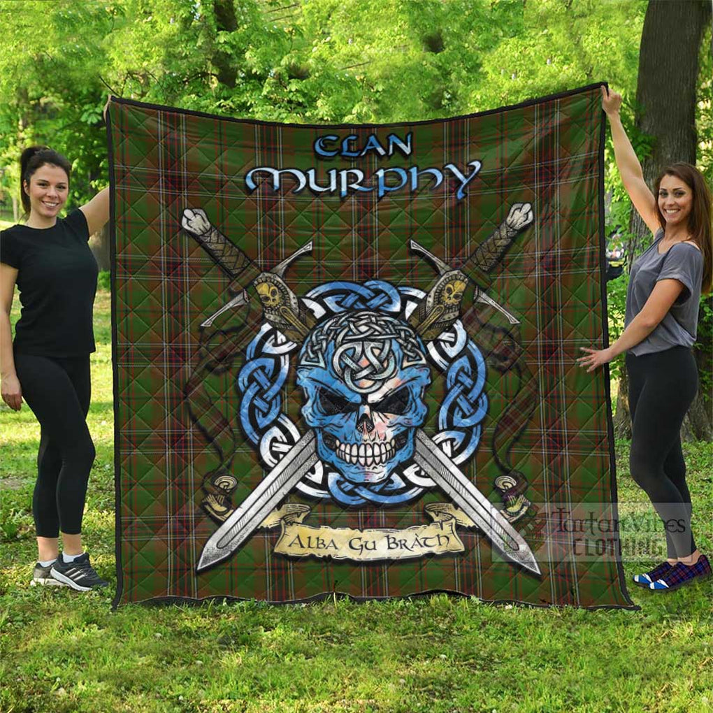 Murphy Tartan Quilt with Celtic Skull Alba Gu Brath Style Super King Quilt 91" x 110" - Tartan Vibes Clothing