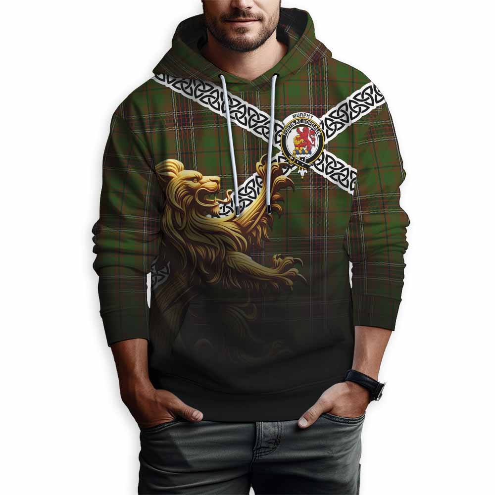 Murphy Crest Tartan Hoodie with Golden Lion Emblem Celtic Style Pullover Hoodie - Tartan Vibes Clothing