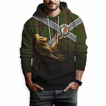 Tartan Vibes Clothing Murphy Crest Tartan Hoodie with Golden Lion Emblem Celtic Style