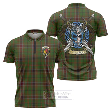 Murphy Tartan Zipper Polo Shirt with Family Crest Celtic Skull Style Unisex - Tartan Vibes Clothing