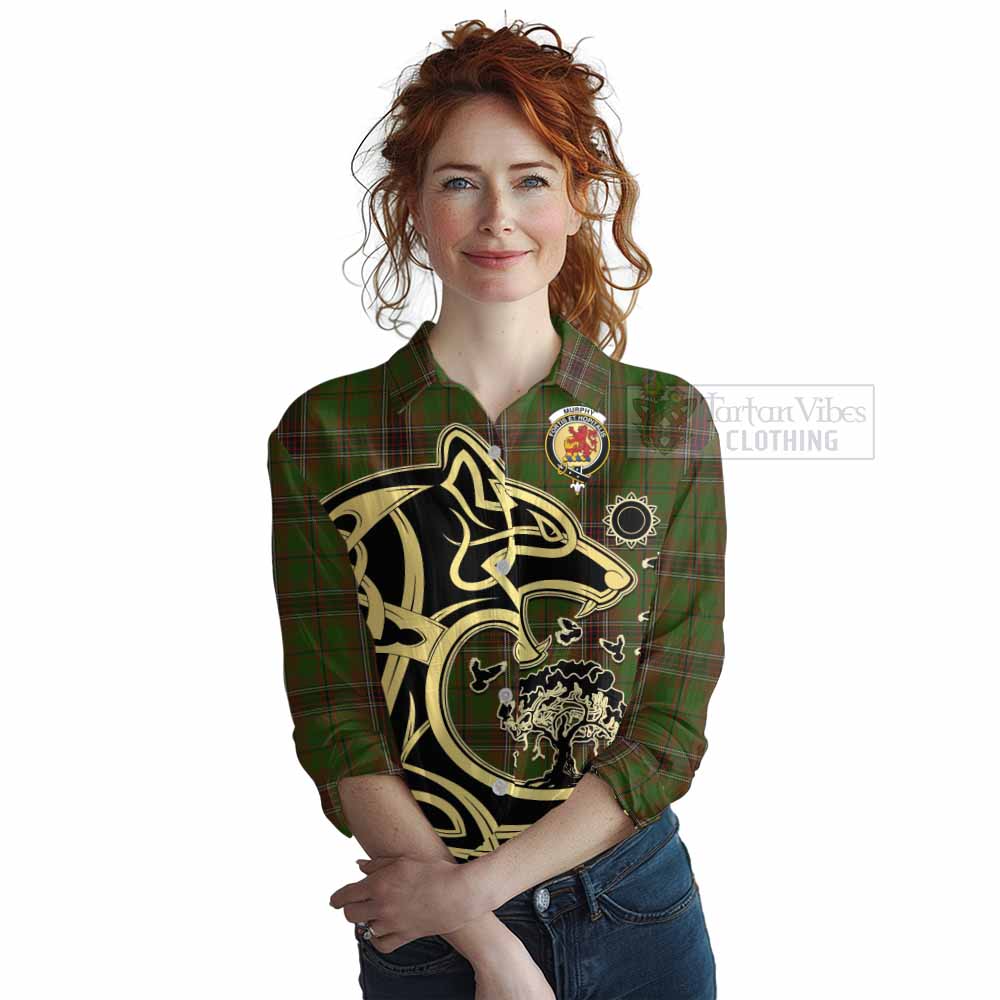 Murphy Tartan Women's Casual Shirt with Family Crest Celtic Wolf Style Female - Tartan Vibes Clothing