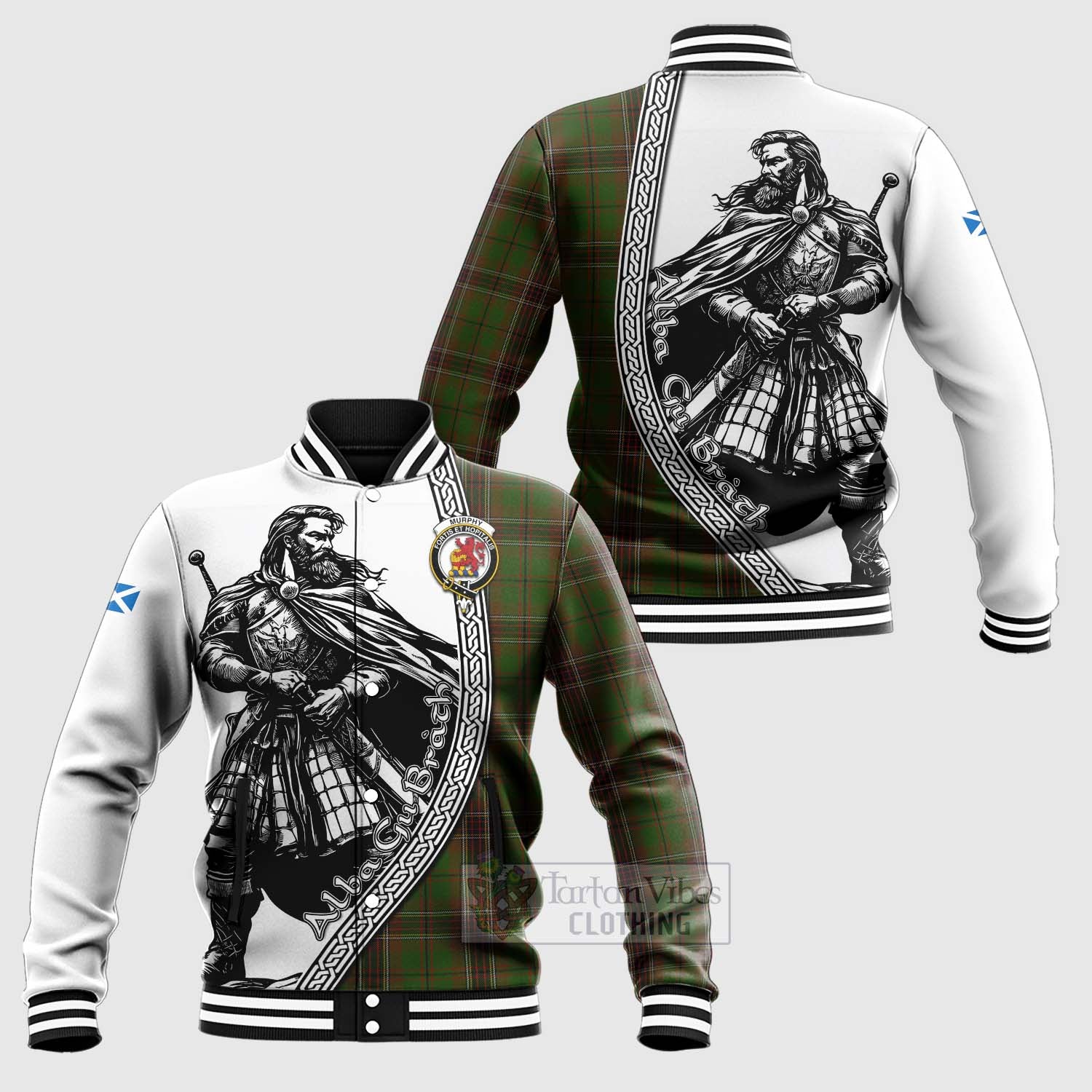 Murphy Tartan Clan Crest Baseball Jacket with Highlander Warrior Celtic Style Unisex - Tartan Vibes Clothing