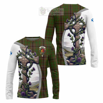 Murphy Tartan Long Sleeve T-Shirt with Family Crest and St. Andrew's Cross Accented by Thistle Vines Unisex - Tartan Vibes Clothing