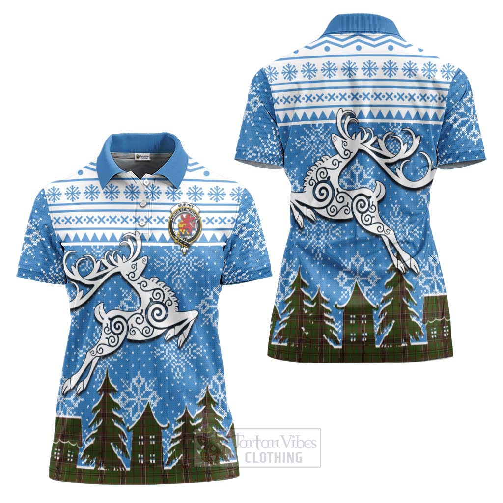 Murphy Clan Christmas Women's Polo Shirt Celtic Reindeer Style Women - Tartan Vibes Clothing