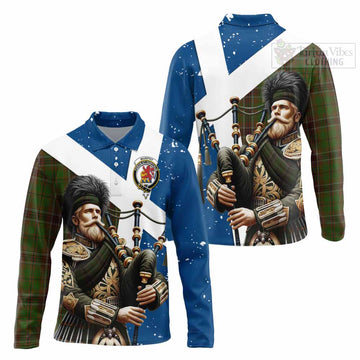 Murphy Tartan Long Sleeve Polo Shirt with Family Crest Scottish Bagpiper Vibes Unisex - Tartan Vibes Clothing