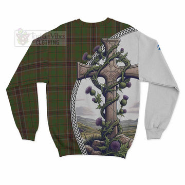 Murphy Tartan Sweatshirt with Family Crest and St. Andrew's Cross Accented by Thistle Vines - Tartan Vibes Clothing