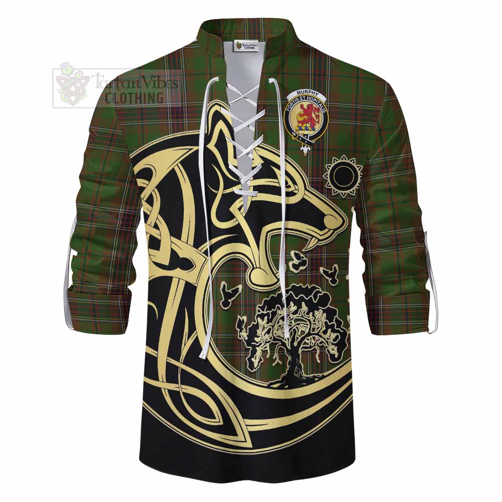 Murphy Tartan Ghillie Kilt Shirt with Family Crest Celtic Wolf Style - Tartan Vibes Clothing