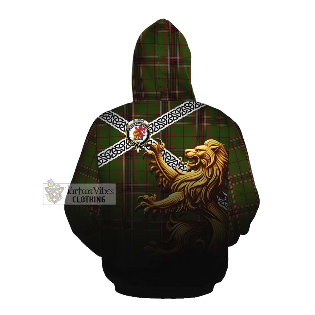 Murphy Crest Tartan Cotton Hoodie with Golden Lion Emblem Celtic Style Pullover Hoodie - Tartan Vibes Clothing