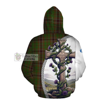 Tartan Vibes Clothing Murphy Tartan Cotton Hoodie with Family Crest and St. Andrew's Cross Accented by Thistle Vines