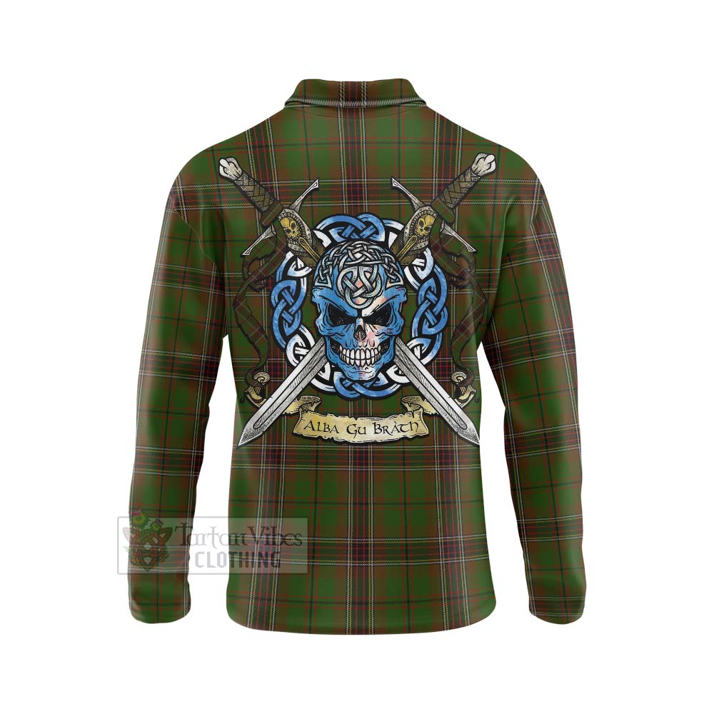 Murphy Tartan Long Sleeve Polo Shirt with Family Crest Celtic Skull Style - Tartan Vibes Clothing