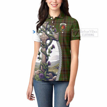 Murphy Tartan Women's Polo Shirt with Family Crest and St. Andrew's Cross Accented by Thistle Vines - Tartan Vibes Clothing