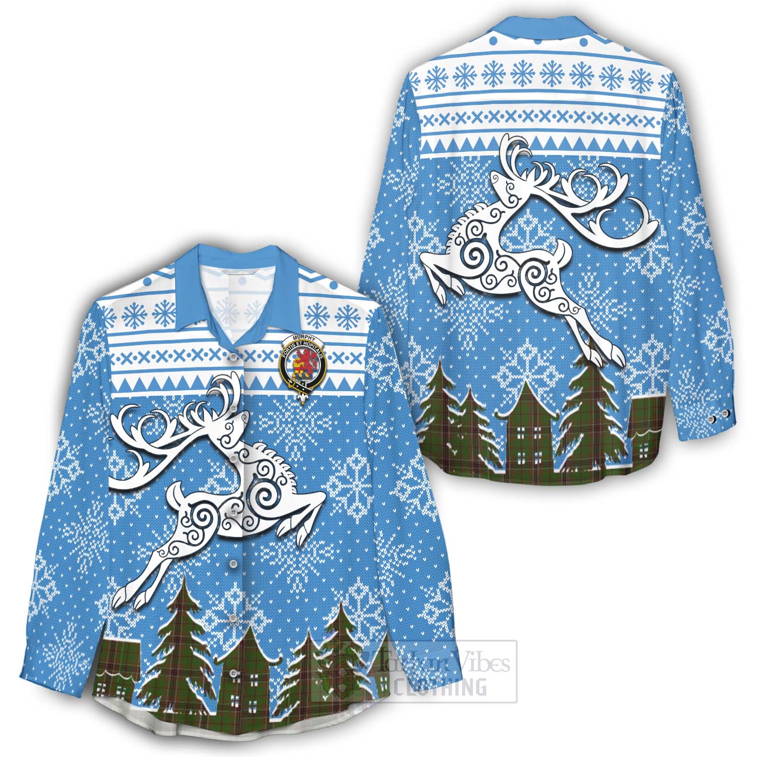 Murphy Clan Christmas Women's Casual Shirt Celtic Reindeer Style - Tartan Vibes Clothing