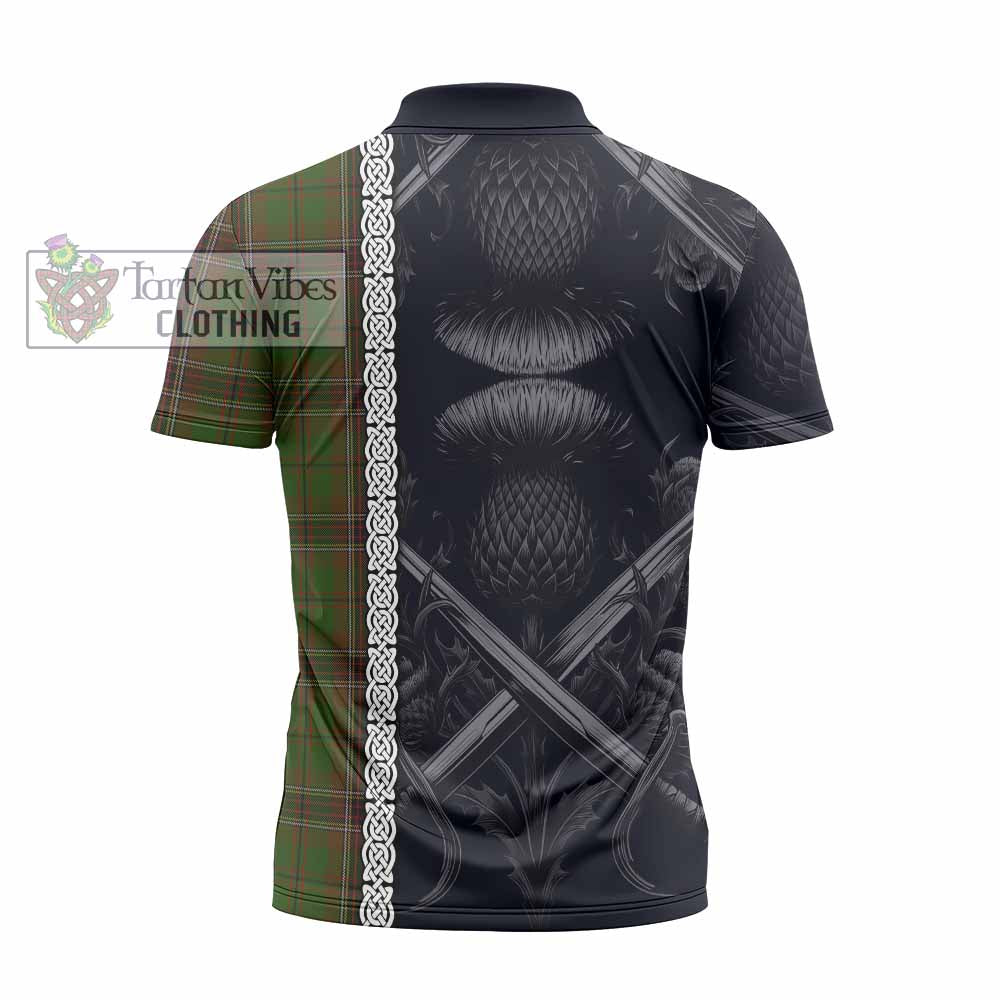 Murphy Tartan Zipper Polo Shirt with Family Crest Cross Sword Thistle Celtic Vibes - Tartan Vibes Clothing