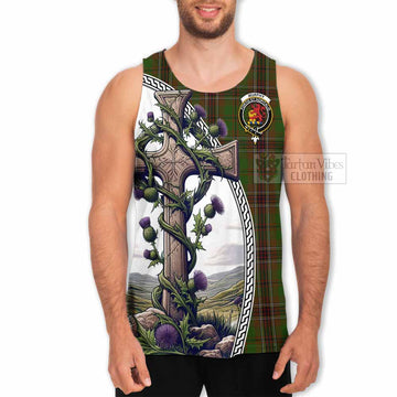 Murphy Tartan Men's Tank Top with Family Crest and St. Andrew's Cross Accented by Thistle Vines - Tartan Vibes Clothing