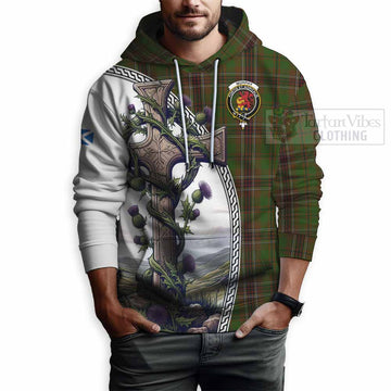 Murphy Tartan Hoodie with Family Crest and St. Andrew's Cross Accented by Thistle Vines - Tartan Vibes Clothing