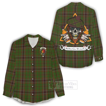 Murphy Tartan Women's Casual Shirt with Family Crest and Bearded Skull Holding Bottles of Whiskey - Tartan Vibes Clothing