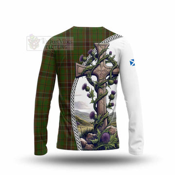 Murphy Tartan Long Sleeve T-Shirt with Family Crest and St. Andrew's Cross Accented by Thistle Vines - Tartan Vibes Clothing
